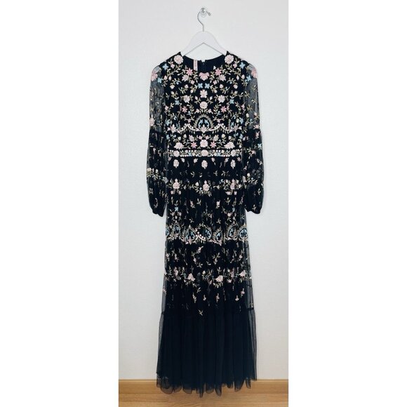 Mac Duggal 35111 Floral Embellished Embroidered Gown‎ Blouson Sleeves Size 6 NWT - Picture 2 of 7